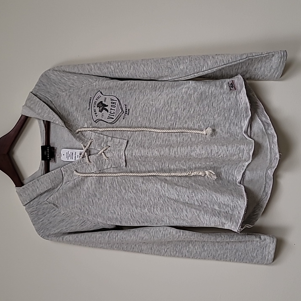 NWT Caesars Techstyles C-W-Lace Hoodie Victory Shield Heather Gray Womens Small